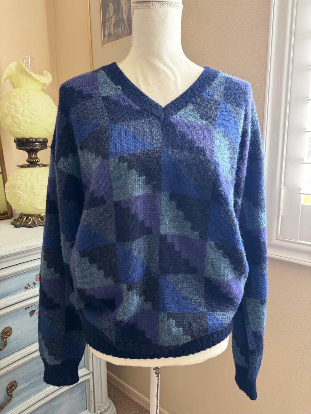 Vintage Peru Geometric 100% Baby Alpaca Knit Sweater